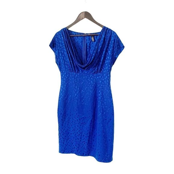 Banana Republic Factory Royal Blue 100% Silk Cap Sleeve Cowl Neckline Dress - Picture 1 of 9